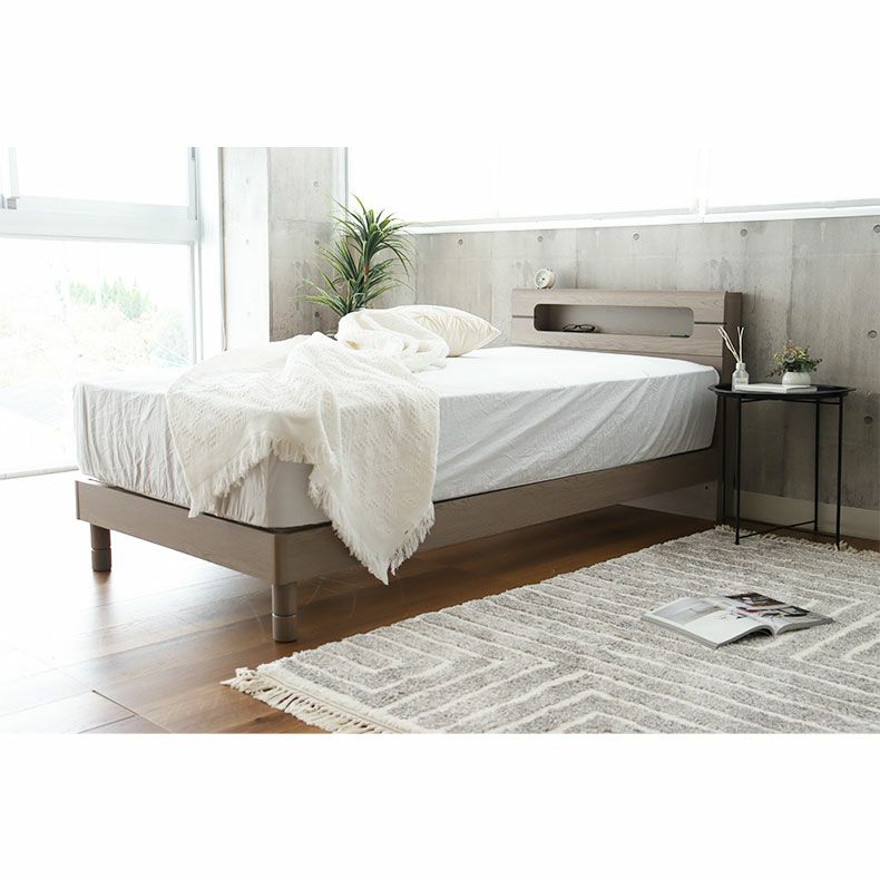 ベッドフレーム | 傷 汚れに強い シングル ベッドフレーム 布床板 高さ調整 コンセント付き LED照明 ウィロー