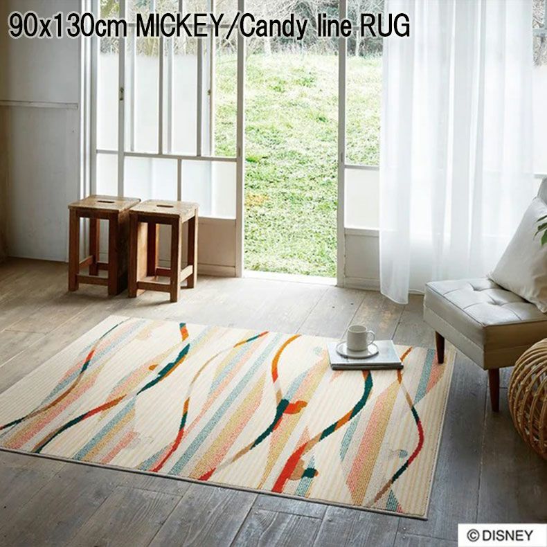 柄物・デザインラグ | 90x130cm MICKEY / Candy line RUG ミッキー / キャンディラインラグ  DRM-106A