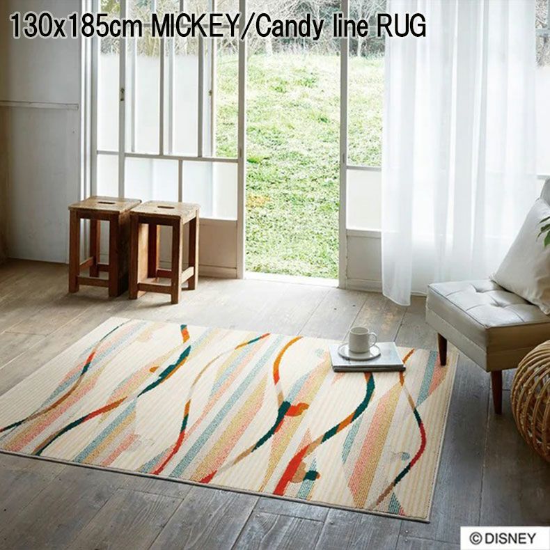 130x185cm MICKEY / Candy line RUG ミッキー / キャンディラインラグ  DRM-106Aのサムネイル