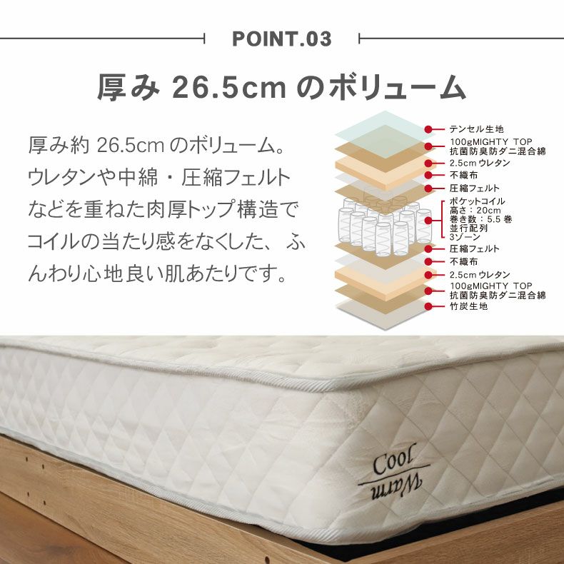 腰サポート強化！ 男のポケットコイル シングル マットレス 竹炭消臭