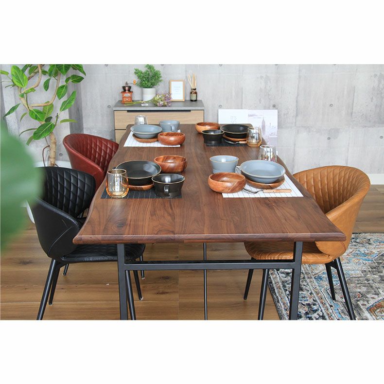 幅190cm ダイニングテーブル（波型天板スチール脚） ウォールナット