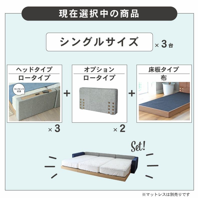 ベッドフレーム | ファミリーベッド 布床板 サイド有 コンセント有ローヘッド アドリア