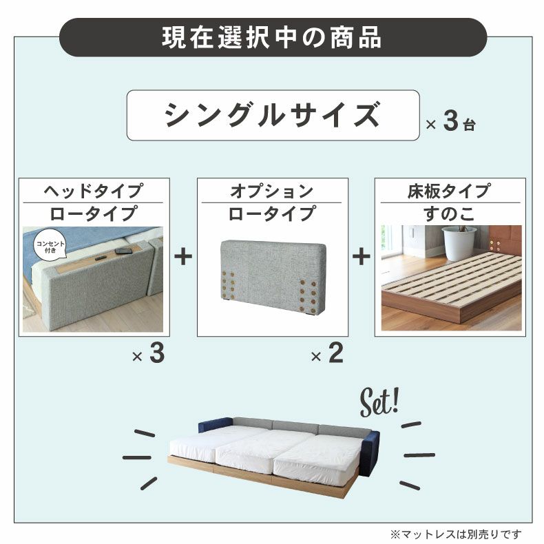 ベッドフレーム | ファミリーベッド すのこ床板 サイド有 コンセント有ローヘッド アドリア