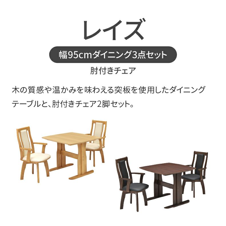 ダイニングテーブルセット2人用 | 幅95cmダイニング肘付3点セット レイズ