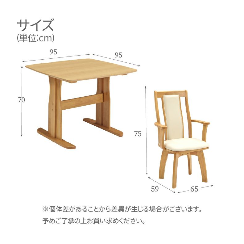 ダイニングテーブルセット2人用 | 幅95cmダイニング肘付3点セット レイズ
