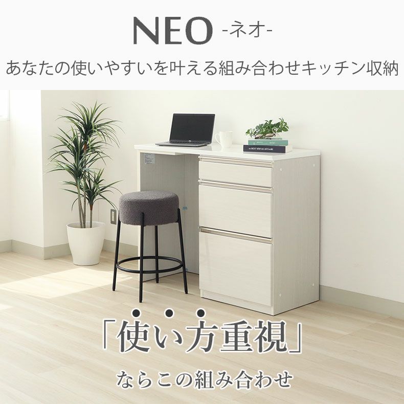 カウンター・キッチン収納 | 幅120cmカウンター 下台左脚パネル 60三段引出 ネオ