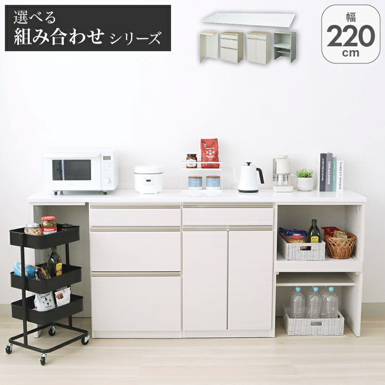 幅220cmカウンター 片パネル左 60三段引出 60開き 60可動棚 ネオのサムネイル