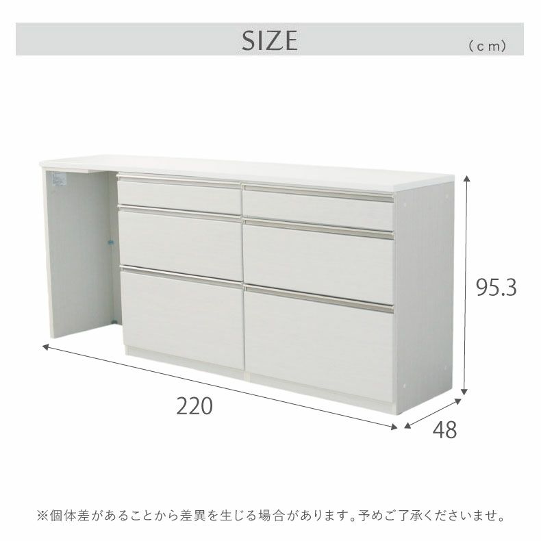 カウンター・キッチン収納 | 幅220cmカウンター 片パネル左 80三段引出x2 ネオ