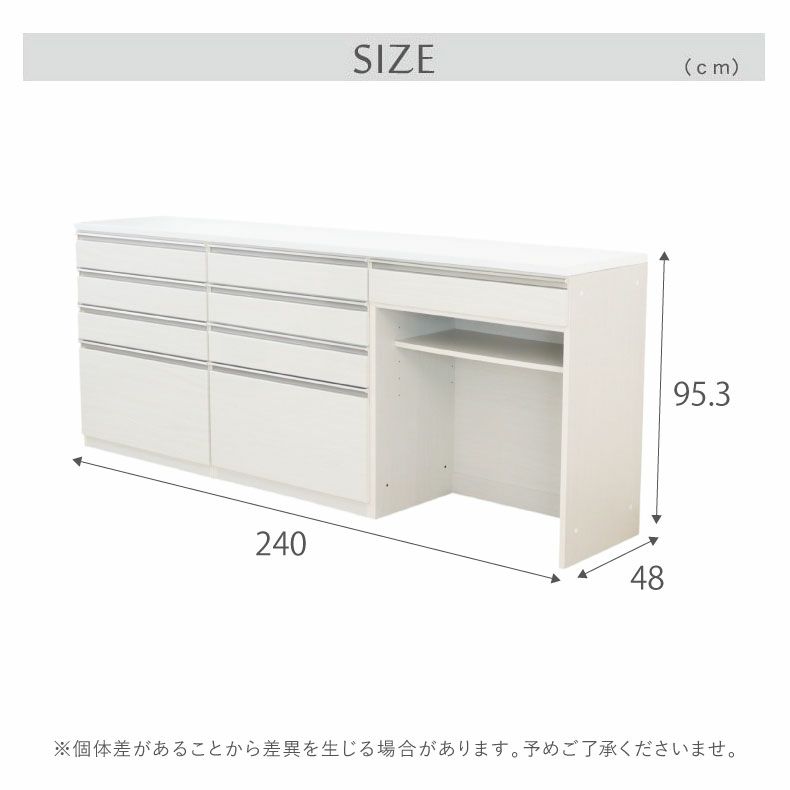 カウンター・キッチン収納 | 幅240cmカウンター 80四段引出x2 80ダスト ネオ