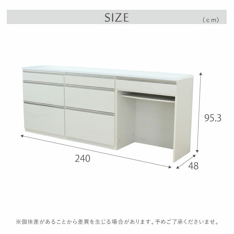 カウンター・キッチン収納 | 幅240cmカウンター 80三段引出x2 80ダスト ネオ